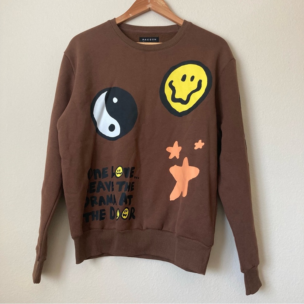 PACSUN Brown Graphic Crewneck Sweater Unisex | NWT